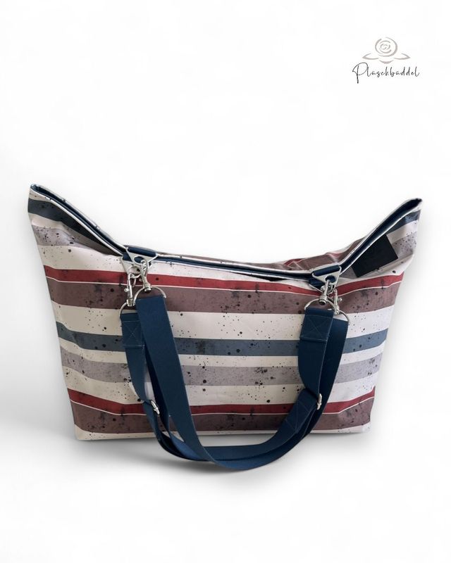 BEACHBAG LUXUS // Softshell Special Stripe Vibes gefüttert mit Outdoorgewebe Grau, Tragegurten in Graumelange