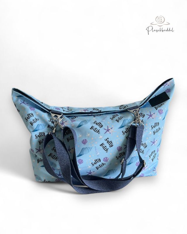 BEACHBAG LUXUS  // Softshell Special Salty Bitch gefüttert mit Outdoorgewebe Jeans, Tragegurten in Jeansmelange