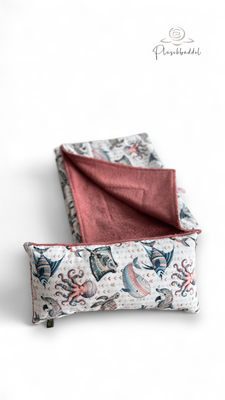 SOFAPOFA OUTDOOR PREMIUM ungefüttert  // Softshell  Special Boho Sea mit Frottée Altrosa inkl. Mini-Kissen // Decke ca. 100x140 inkl. Minikissen ca. 20x40 cm // SOFORTKAUF