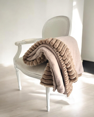SOFAPOFA INDOOR PREMIUM ungefüttert // Baumwollfleece Sandmelange mit Dicke Streifen Marmor Sand // ca. 195x145 cm // SOFORTKAUF