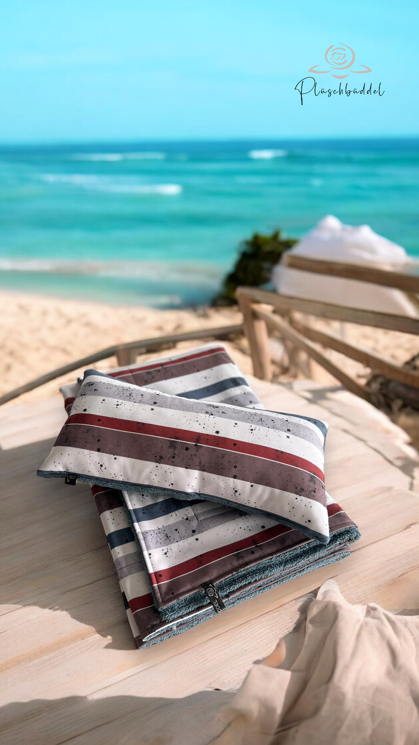 SOFAPOFA OUTDOOR PREMIUM ungefüttert  // Softshell  Special Stipe Vibes mit Frottée Schmutzige Jeans inkl. Mini-Kissen // Decke ca. 100x140 inkl. Minikissen ca. 20x40 cm // SOFORTKAUF