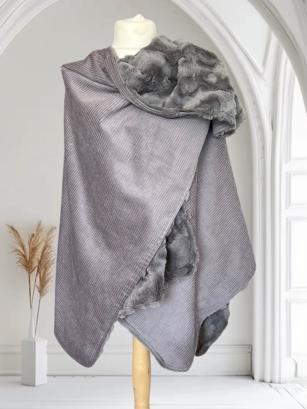 BODYPOFA CLASSIC // Cord Grau mit Welle Graphit // Optional  mit Druckknopf // Poncho, Cape, Überwurf zu. Wenden für Zweibeiner // SOFORTKAUF