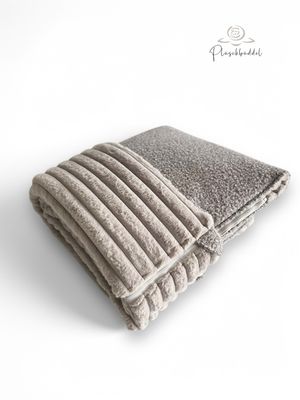 PLÜSCHBÜDDEL PREMIUM INDOOR // Größe 95x70 cm // Bouclé Graumelange + Rippen Hellgrau + Reißverschluss  Hellgrau // SOFORTKAUF