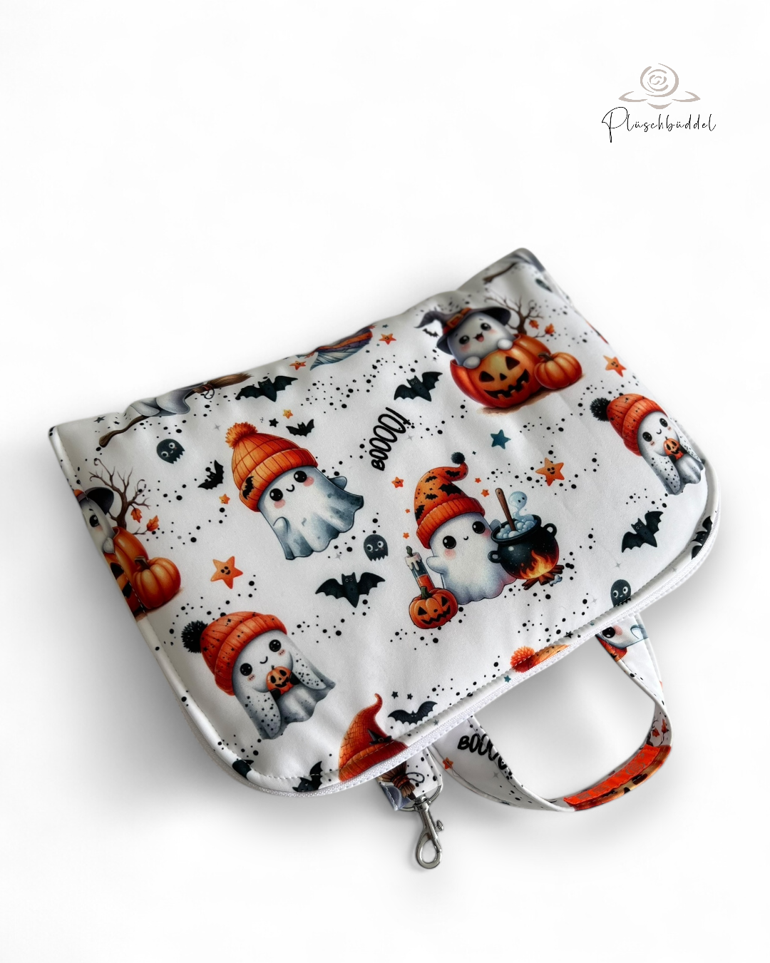 POPOPOFA // Sitzfläche ca. 30x50 cm // Softshell Special Kleine Geister mit Cord Orange // Sitzkissen zum Zusammenklappen