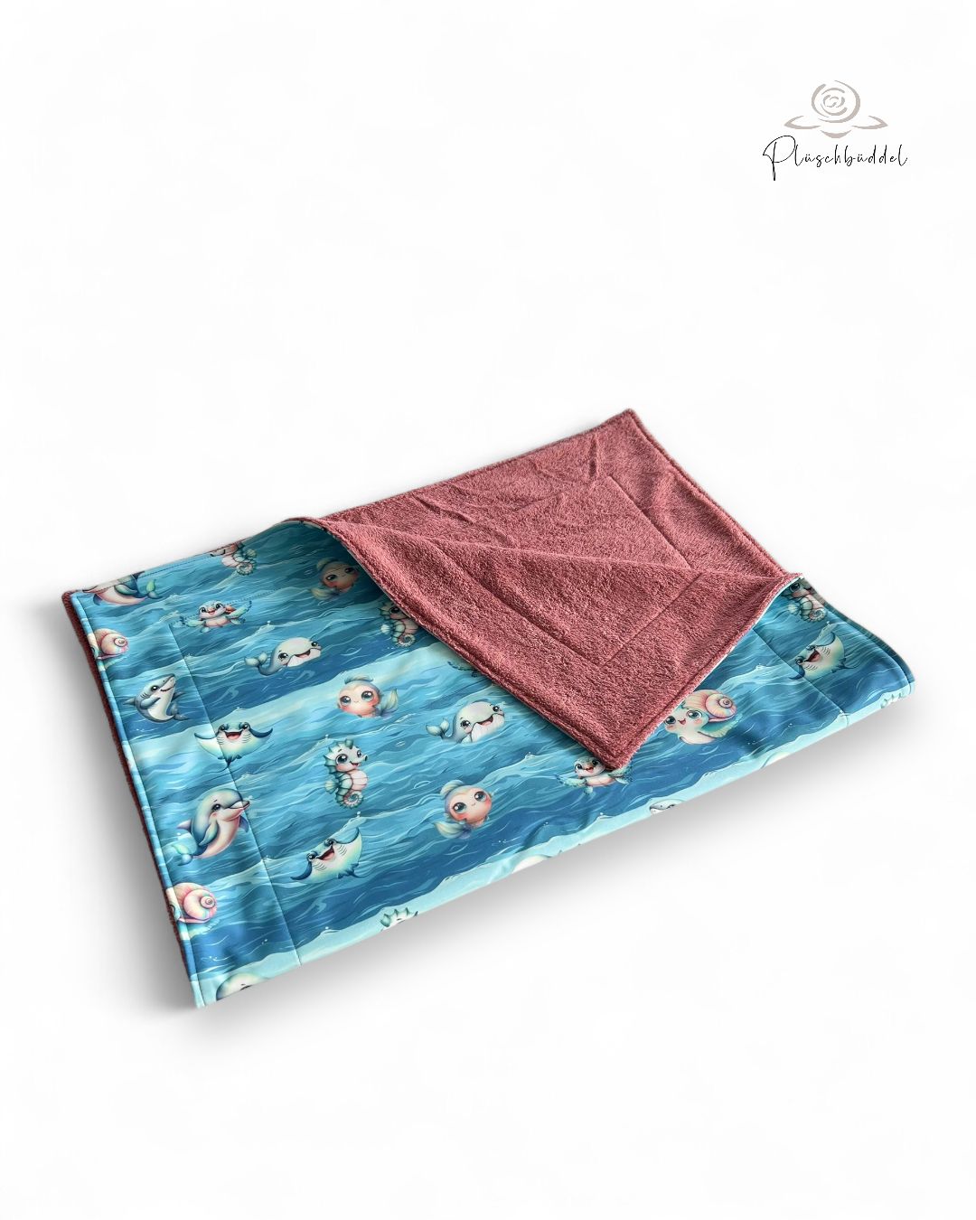 SOFAPOFA OUTDOOR PREMIUM ungefüttert // Softshell Seaworld Kids Aqua mit Frottée Altrosa // ca. 95x65 cm // SOFORTKAUF