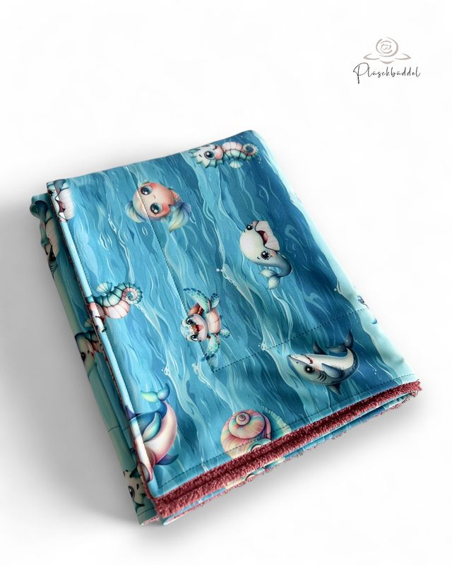 SOFAPOFA OUTDOOR PREMIUM ungefüttert // Softshell Seaworld Kids Aqua mit Frottée Altrosa // ca. 95x65 cm // SOFORTKAUF