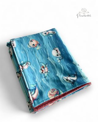 SOFAPOFA OUTDOOR PREMIUM ungefüttert // Softshell Seaworld Kids Aqua mit Frottée Altrosa // ca. 95x65 cm // SOFORTKAUF