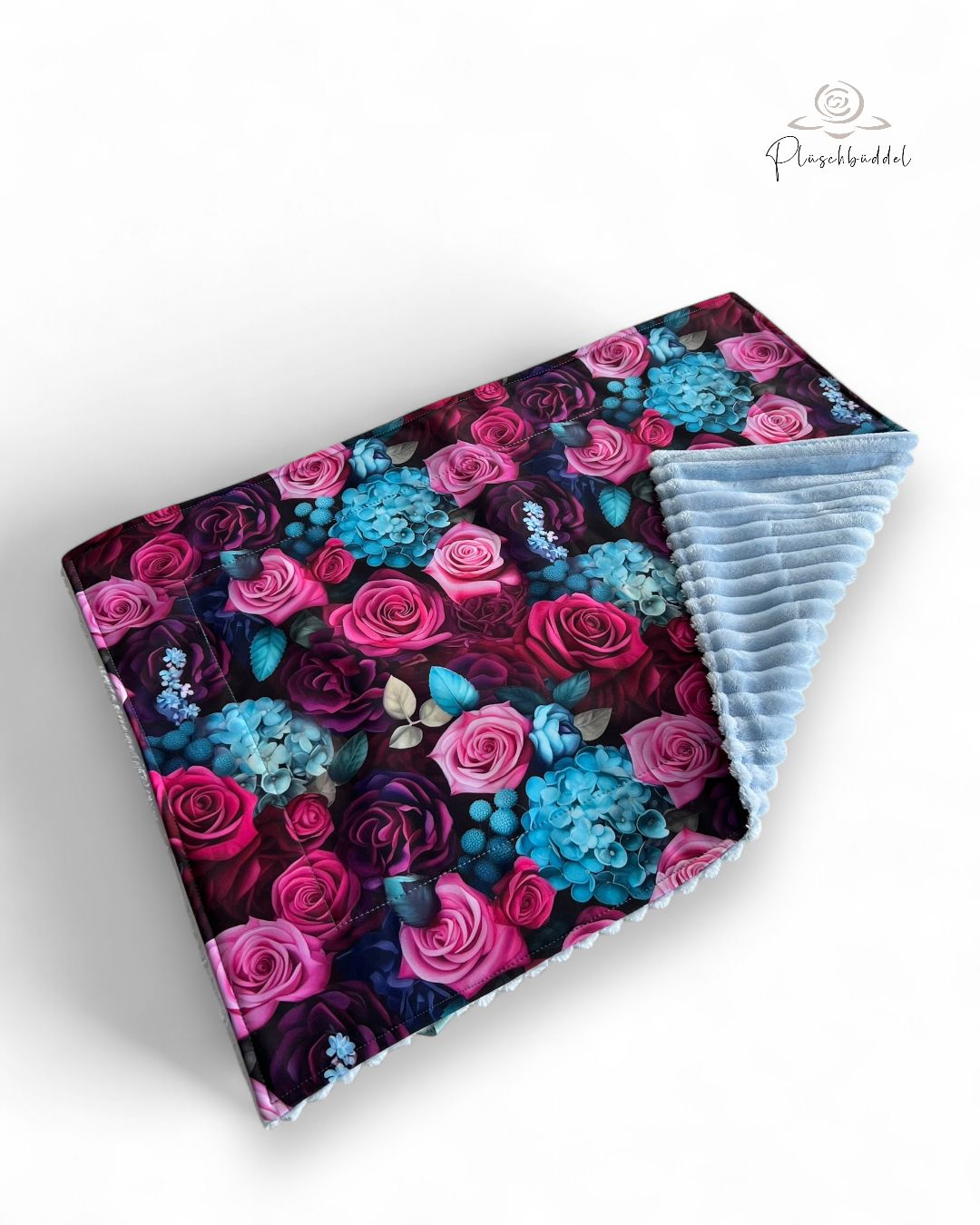 SOFAPOFA OUTDOOR PREMIUM ungefüttert // Softshell Special Hortensien &amp; Rosen mit Streifenplüsch Hellblau // ca. 65x45 cm // SOFORTKAUF