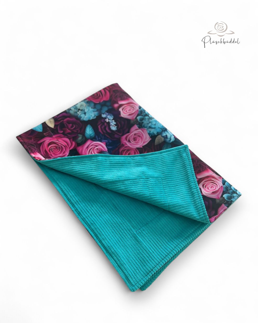 SOFAPOFA OUTDOOR PREMIUM ungefüttert // Softshell Special Hortensien &amp; Rosen mit Cord Aqua // ca. 95x65 cm // SOFORTKAUF