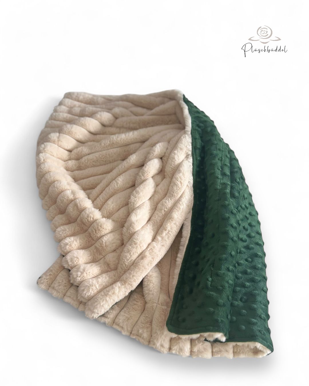 SOFAPOFA INDOOR PREMIUM ungefüttert // Rippen Champagner mit Minky Dots Waldgrün // ca. 95x65 cm // SOFORTKAUF