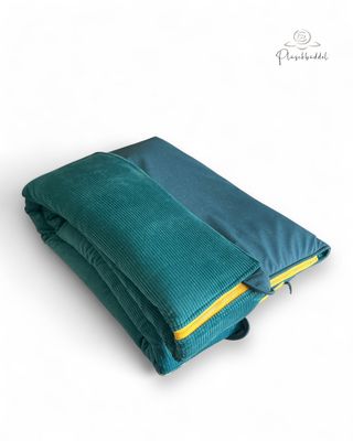 PLÜSCHBÜDDEL OUTDOOR CLASSIC // Größe XL ca. 145x65 cm // Softshell Petrolmelange  + Cord Petrol + Reissverschluss: Gelb // SOFORTKAUF