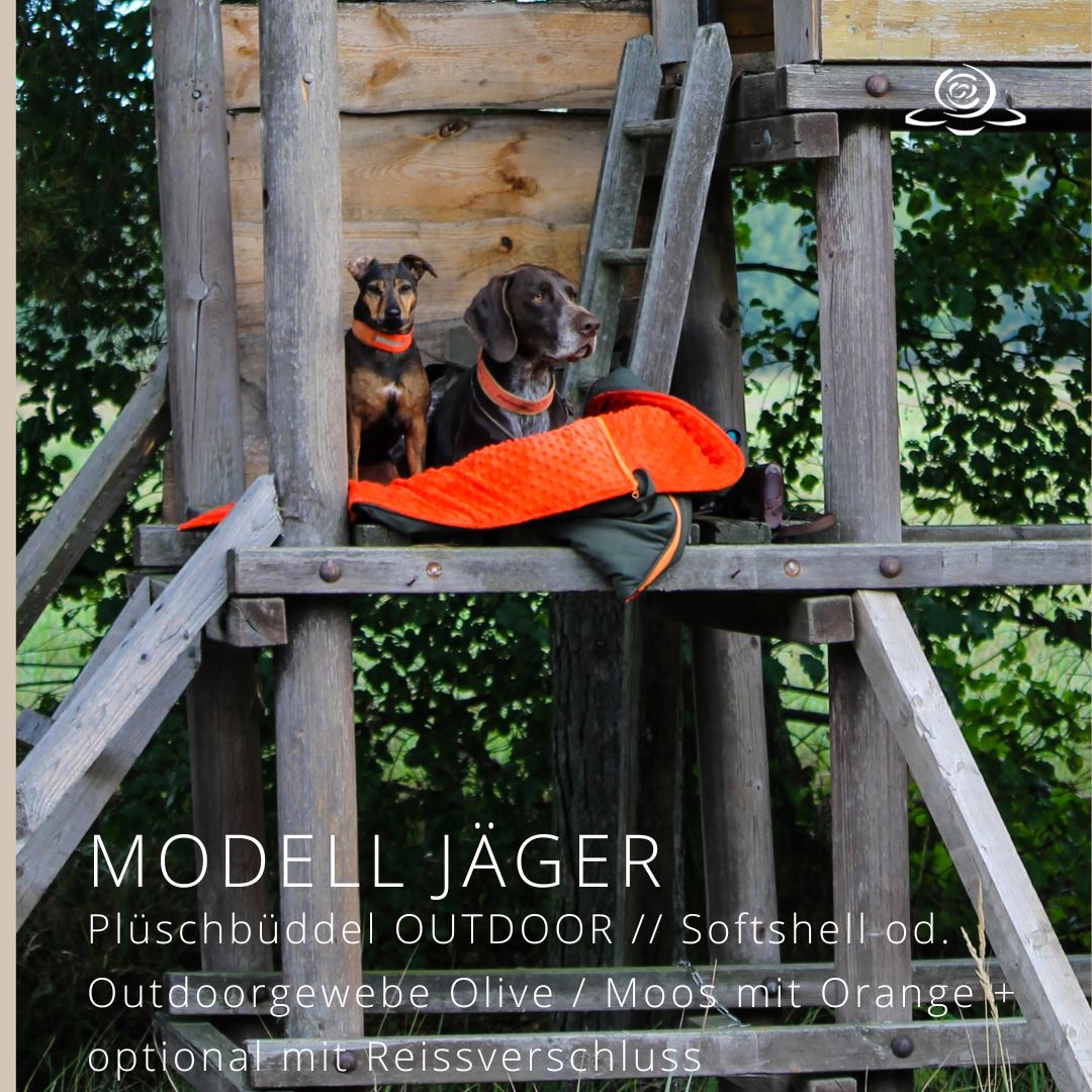 MODELL JÄGER // Softshell Olive + Orange  + optional mit Reißverschluss in Orange od. Olive