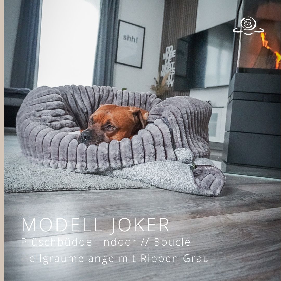 MODELL JOKER // Bouclé Hellgraumelange + Rippen Graphit + optional mit Reißverschluss