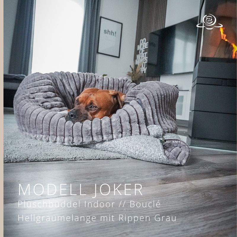 MODELL JOKER // Bouclé Hellgraumelange + Rippen Graphit + optional mit Reißverschluss