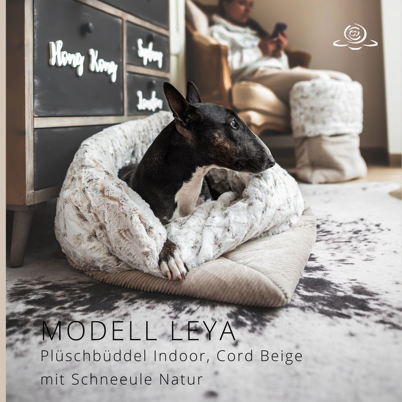 MODELL LEYA // Cord Beige + Kunstfell Schneeule Natur + optional mit Reißverschluss