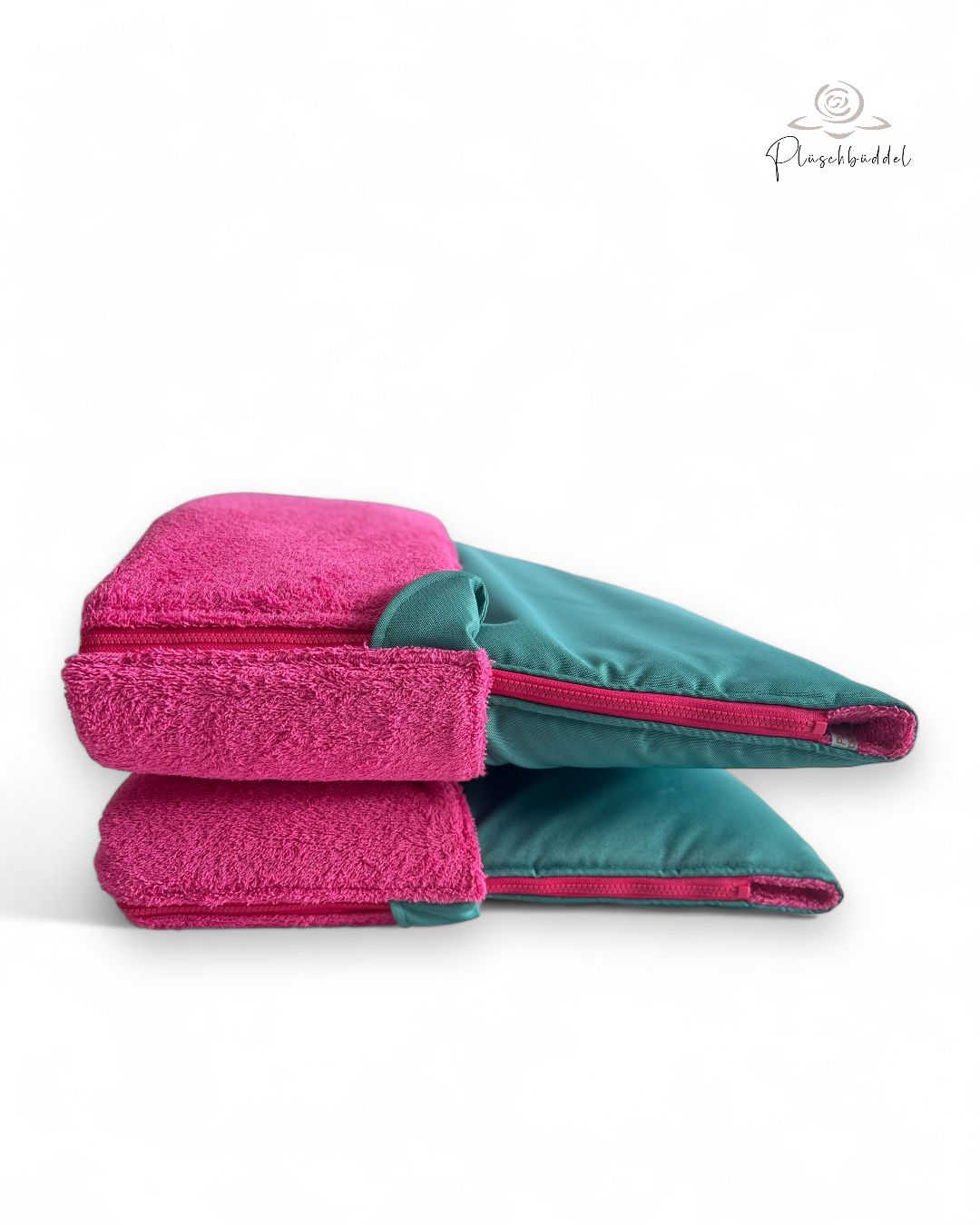 PLÜSCHBÜDDEL CLASSIC // Outdoorgewebe Seegrün +  Frottée Pink + Reissverschluss Pink // Grösse L ca. 120x70 cm // SOFORTKAUF