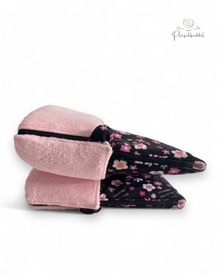 PLÜSCHBÜDDEL PREMIUM // Softshell Special Cityleo +  Frottée Schwarz + Reissverschluss Pink // Grösse L ca. 120x65 cm // SOFORTKAUF