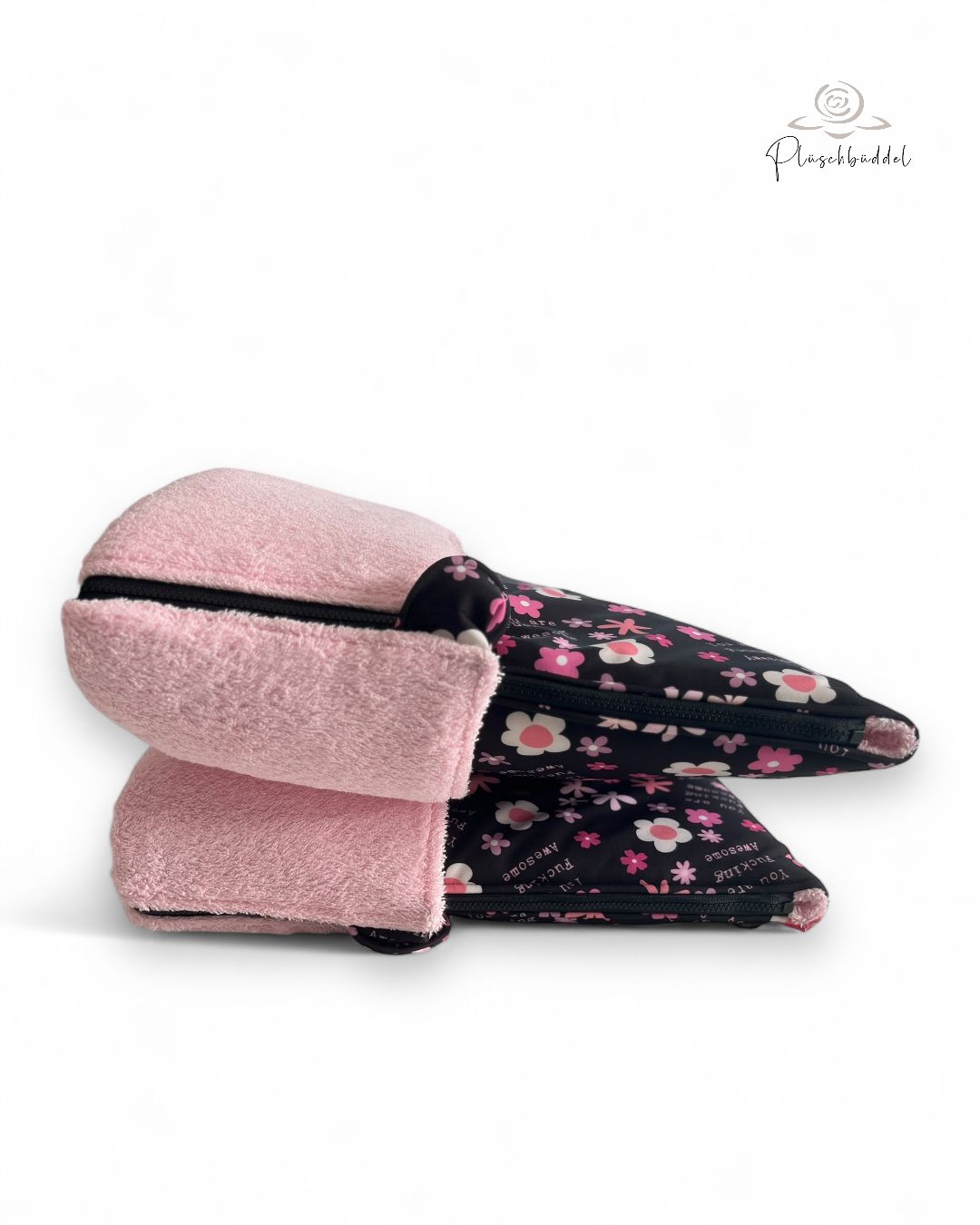 PLÜSCHBÜDDEL PREMIUM // Softshell Special Cityleo +  Frottée Schwarz + Reissverschluss Pink // Grösse L ca. 120x65 cm // SOFORTKAUF