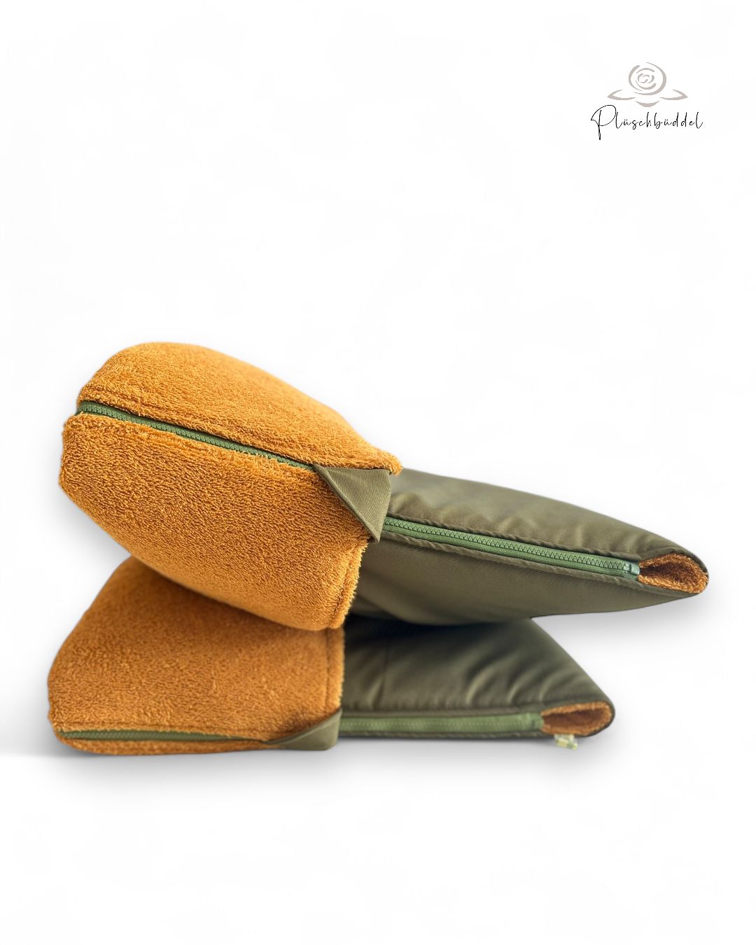 PLÜSCHBÜDDEL OUTDOOR CLASSIC // Größe XL ca. 145x65 cm // Outdoorgewebe Olive + Frottée Sonnenblumengelb + Reißverschluss Olive // SOFORTKAUF