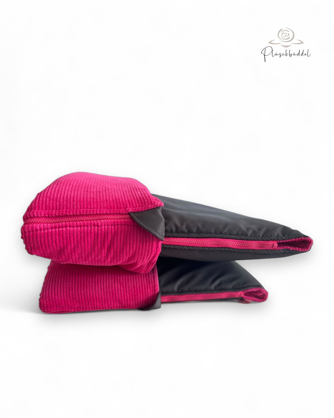 PLÜSCHBÜDDEL OUTDOOR CLASSIC // Größe XL ca. 145x65 cm // Outdoorgewebe Antrazith + Cord Pink + Reissverschluss: Pink // SOFORTKAUF