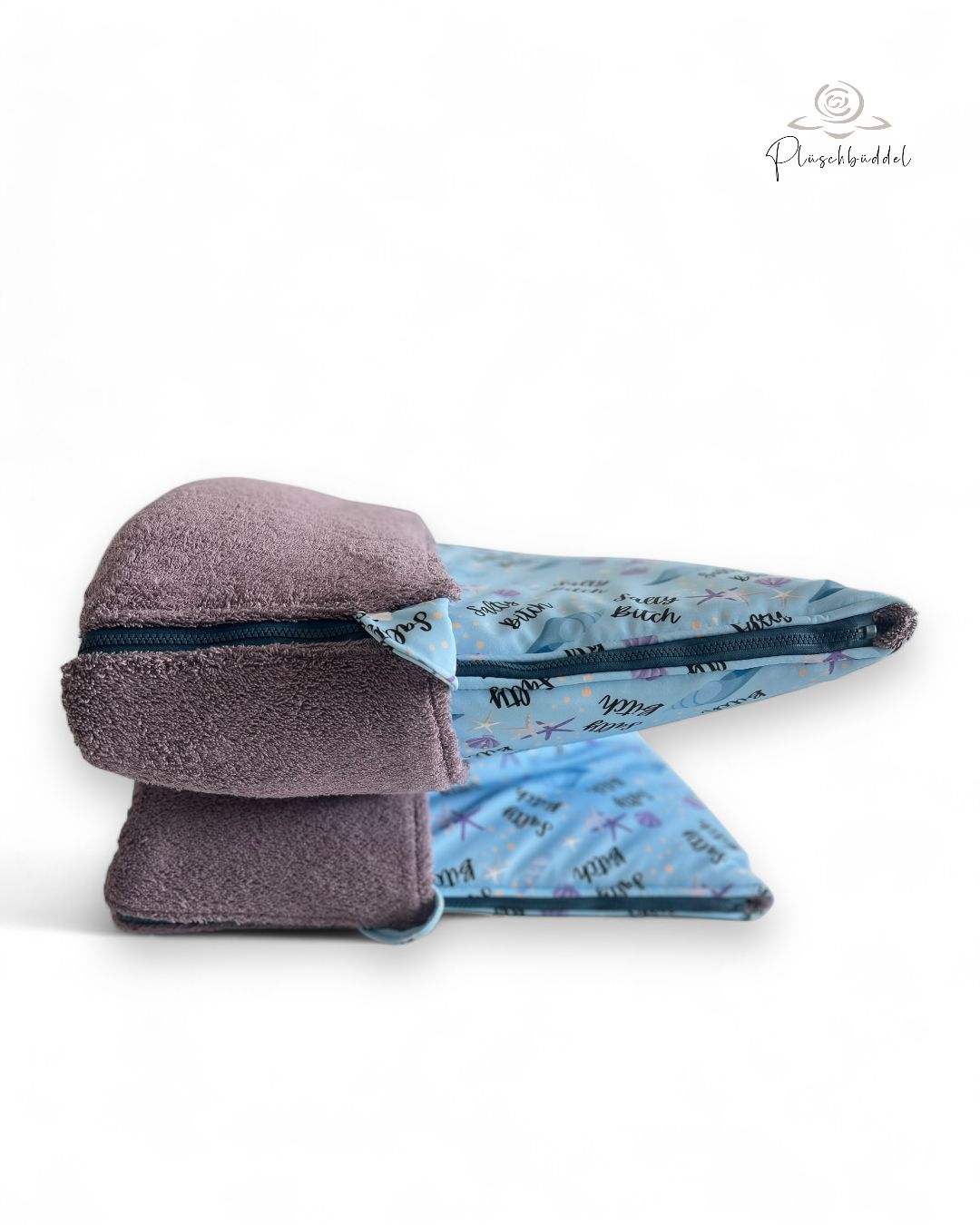 PLÜSCHBÜDDEL PREMIUM OUTDOOR // Größe 95x70 cm // Softshell Special Salty Bitch + Frottée Mauve (Schmutziges Lila) + Reißverschluss Jeans // SOFORTKAUF