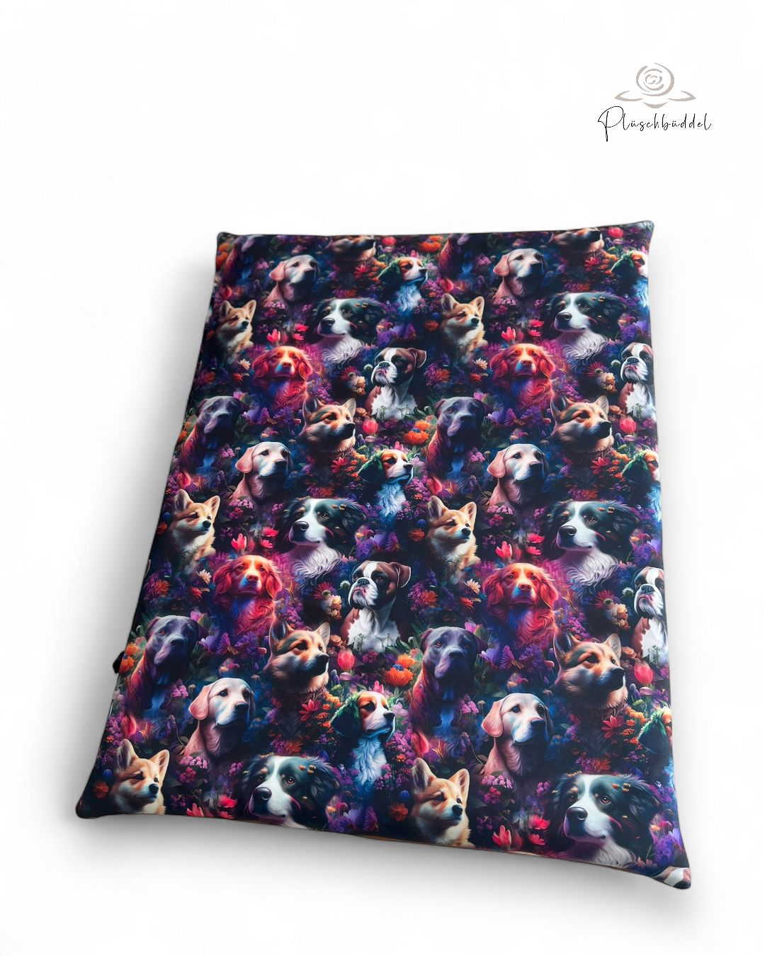 BODENPOFA PREMIUM // ca. 59x81 cm  // Softshell Special Hundewiese + Kunstleder Büffel Cognac // Babymatte Hundeboxen Autorückbank Reisen // ohne Anti-Rutsch
