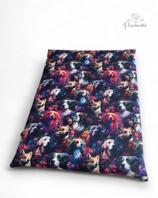 BODENPOFA PREMIUM // ca. 59x81 cm // Softshell Special Hundewiese + Kunstleder Büffel Cognac // Babymatte Hundeboxen Autorückbank Reisen // ohne Anti-Rutsch