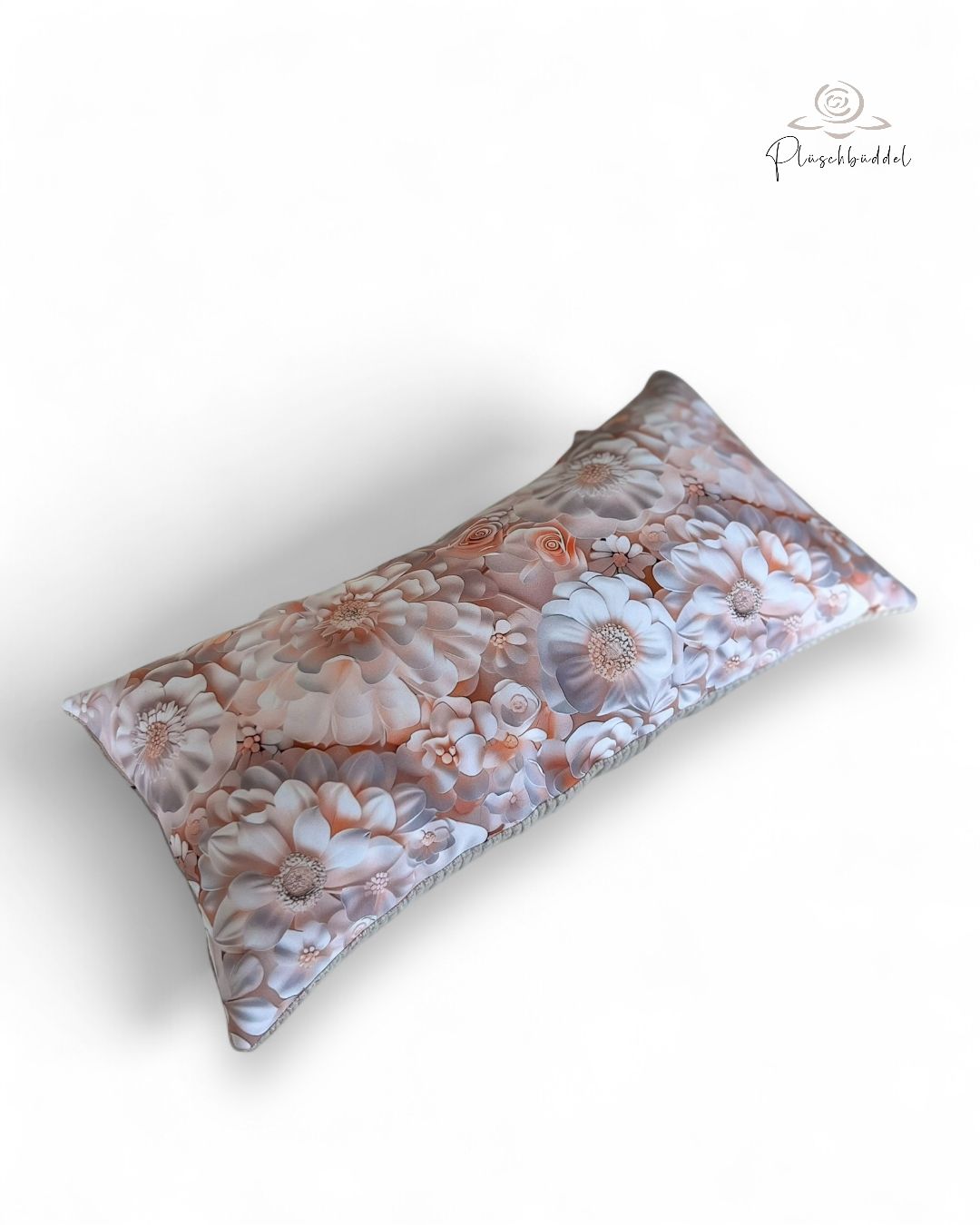 MINI-KISSEN // ca. 20x40 cm // Softshell 3D Blumen mit Cord Beige // SOFORTKAUF