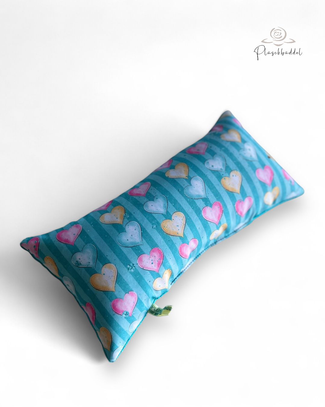 MINI-KISSEN // ca. 20x40 cm // Softshell Pastellherzen mit Cord Petrol // SOFORTKAUF