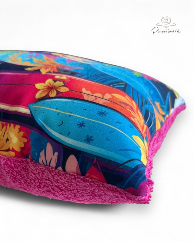 MINI-KISSEN // ca. 20x40 cm // Softshell Special Surf‘n Turf mit Frottée Pink // SOFORTKAUF