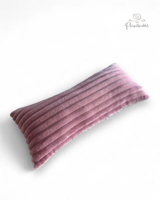 MINI-KISSEN // ca. 20x40 cm // Bouclé Graumelange mit Streifenplüsch Altrosa // SOFORTKAUF