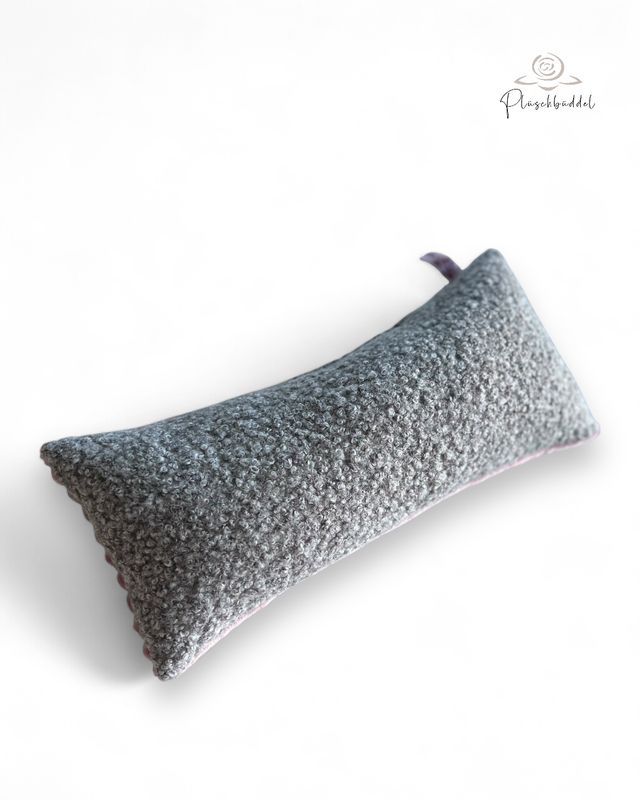 MINI-KISSEN // ca. 20x40 cm // Bouclé Graumelange mit Streifenplüsch Altrosa // SOFORTKAUF