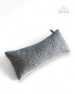 MINI-KISSEN // ca. 20x40 cm // Bouclé Graumelange mit Streifenplüsch Altrosa // SOFORTKAUF