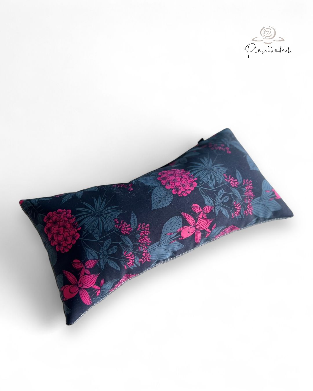 MINI-KISSEN // ca. 20x40 cm // Softshell Hortensien mit Cord Grau // SOFORTKAUF