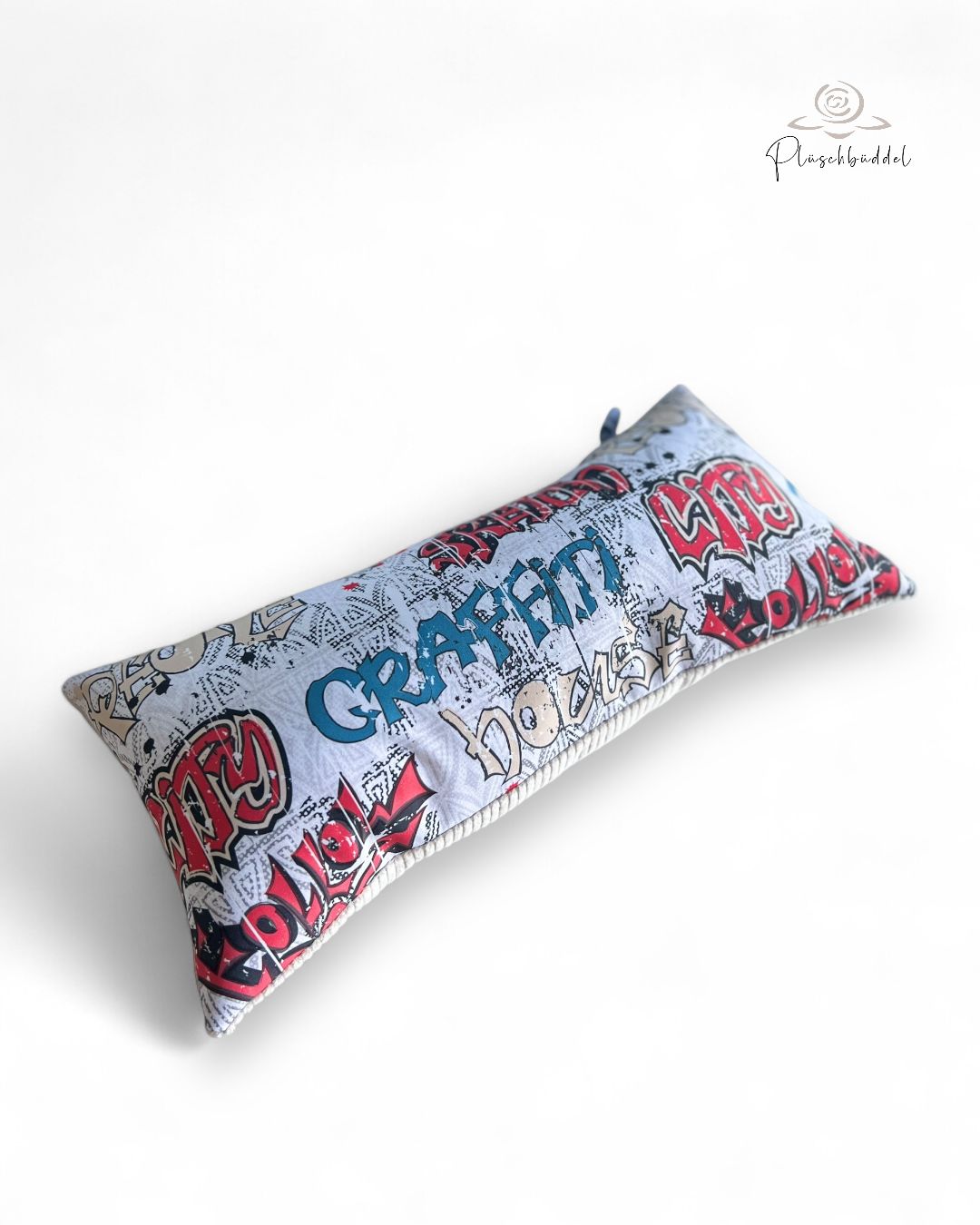 MINI-KISSEN // ca. 20x40 cm // Softshell Graffiti mit Cord Beige // SOFORTKAUF