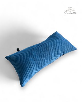MINI-KISSEN // ca. 20x40 cm // Softshell Blumenwiese auf Schwarz mit Cord Indigoblau // SOFORTKAUF