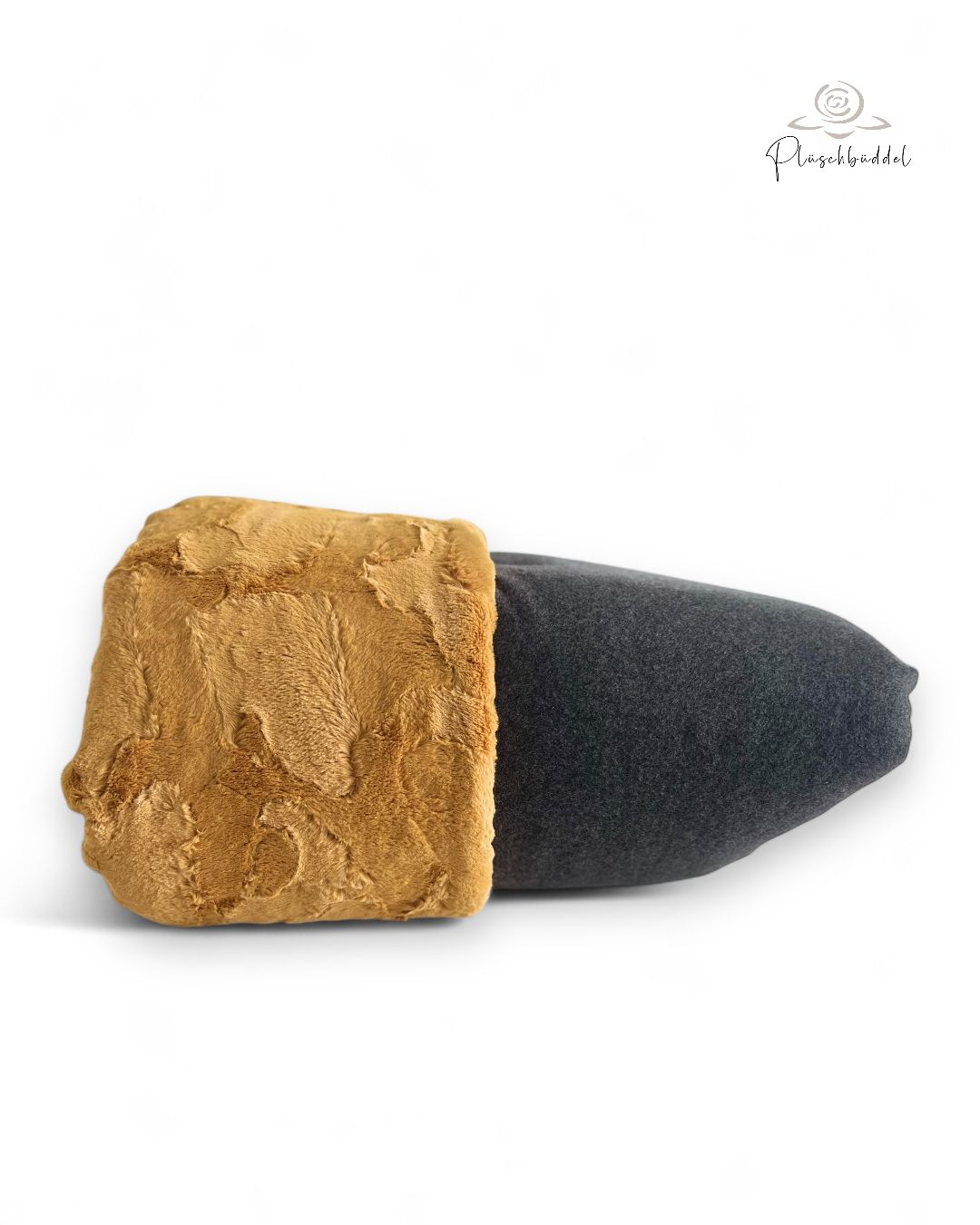 PLÜSCHBÜDDEL  PREMIUM INDOOR // Baumwollfleece Dunkelgraumelange + Kunstfell Hide Golden // SOFORTKAUF