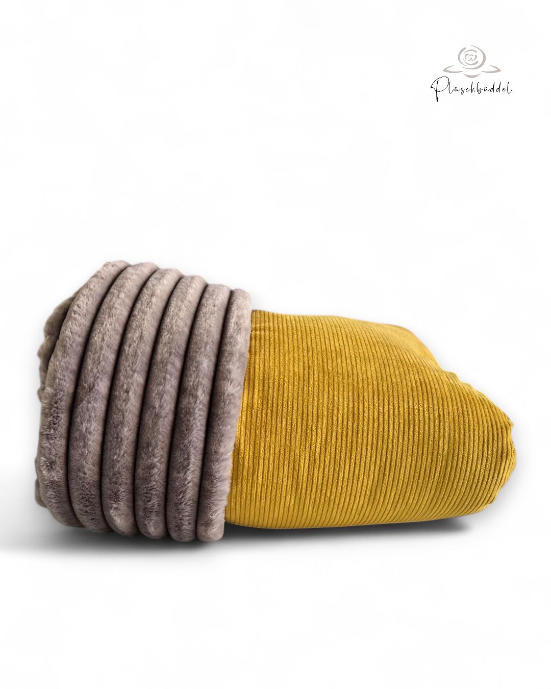 PLÜSCHBÜDDEL PREMIUM //  GRÖSSE L ca. 120x70 cm // Cord Okker mit Kunstfell Rippen Marmorgraphit  // SOFORTKAUF