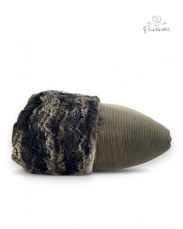 PLÜSCHBÜDDEL  PREMIUM INDOOR // Cord Khaki + Kunstfell Wild Rabbit Krokodil // SOFORTKAUF