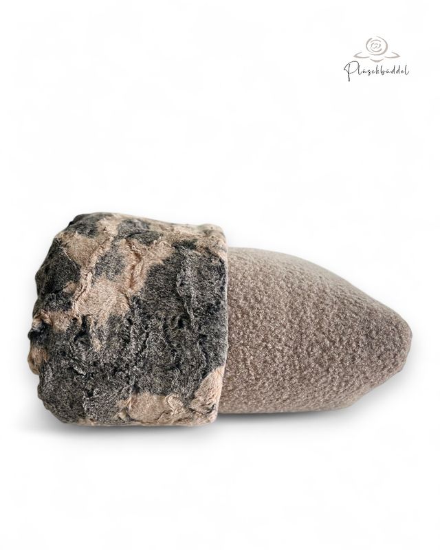 PLÜSCHBÜDDEL  PREMIUM INDOOR // Bouclé Sandmelange + Kunstfell Babykalb Mohnbraun // SOFORTKAUF