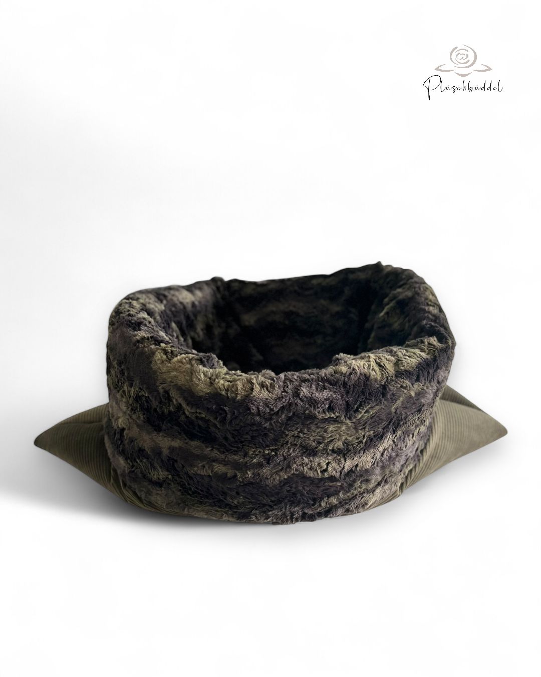 PLÜSCHBÜDDEL  PREMIUM INDOOR // Cord Khaki + Kunstfell Wild Rabbit Krokodil // SOFORTKAUF