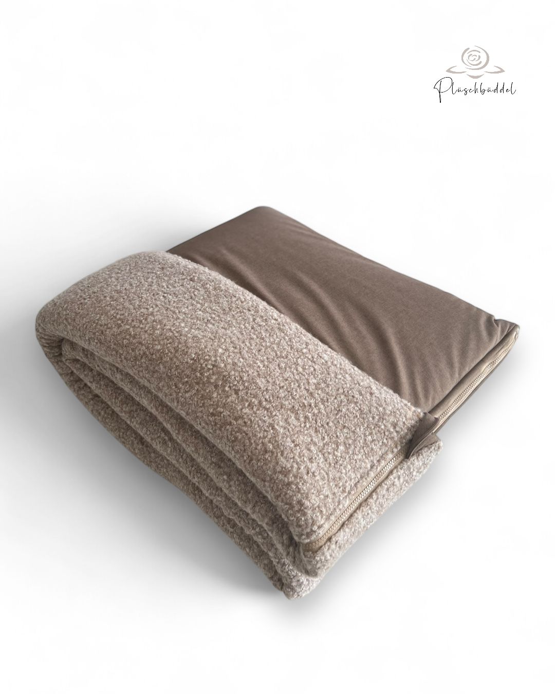 PLÜSCHBÜDDEL CLASSIC // Softshell Braunmelange + Bouclé Sandmelange + Reißverschluss Braunbeige // SOFORTKAUF