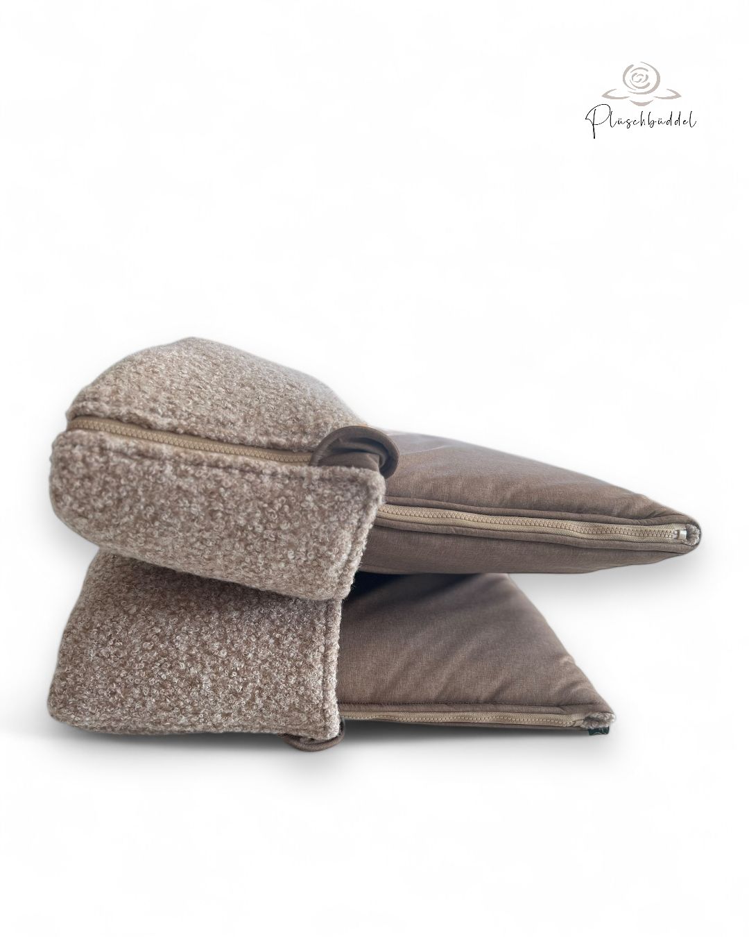 PLÜSCHBÜDDEL CLASSIC // Softshell Braunmelange + Bouclé Sandmelange + Reißverschluss Braunbeige // SOFORTKAUF