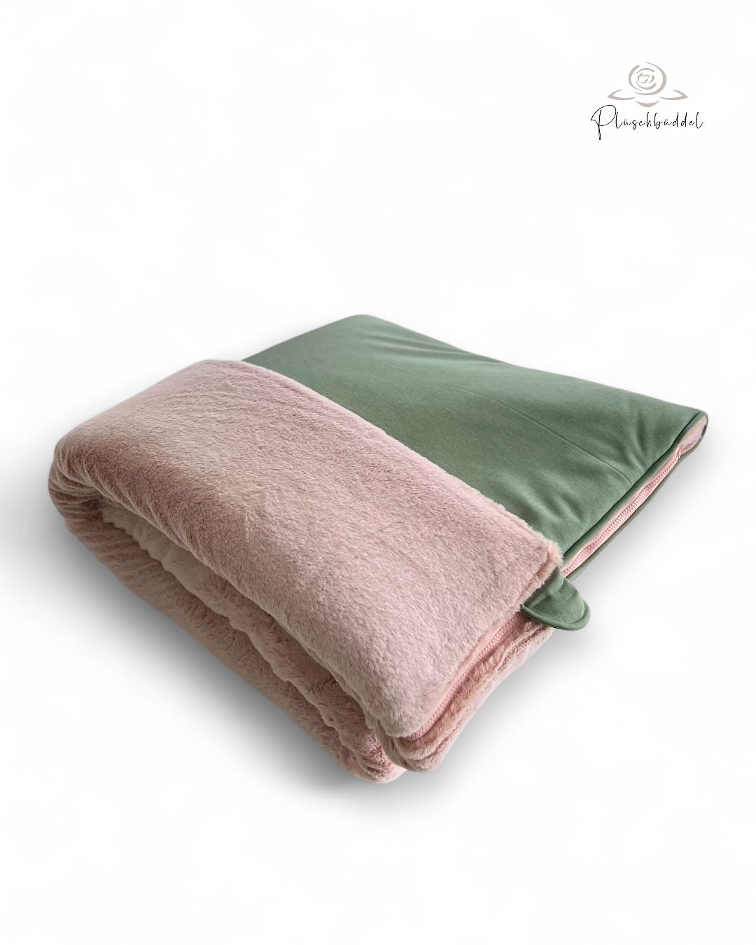 PLÜSCHBÜDDEL PREMIUM // Softshell Mintmelange + Kunstfell Flamingo + Reißverschluss Rosa // SOFORTKAUF