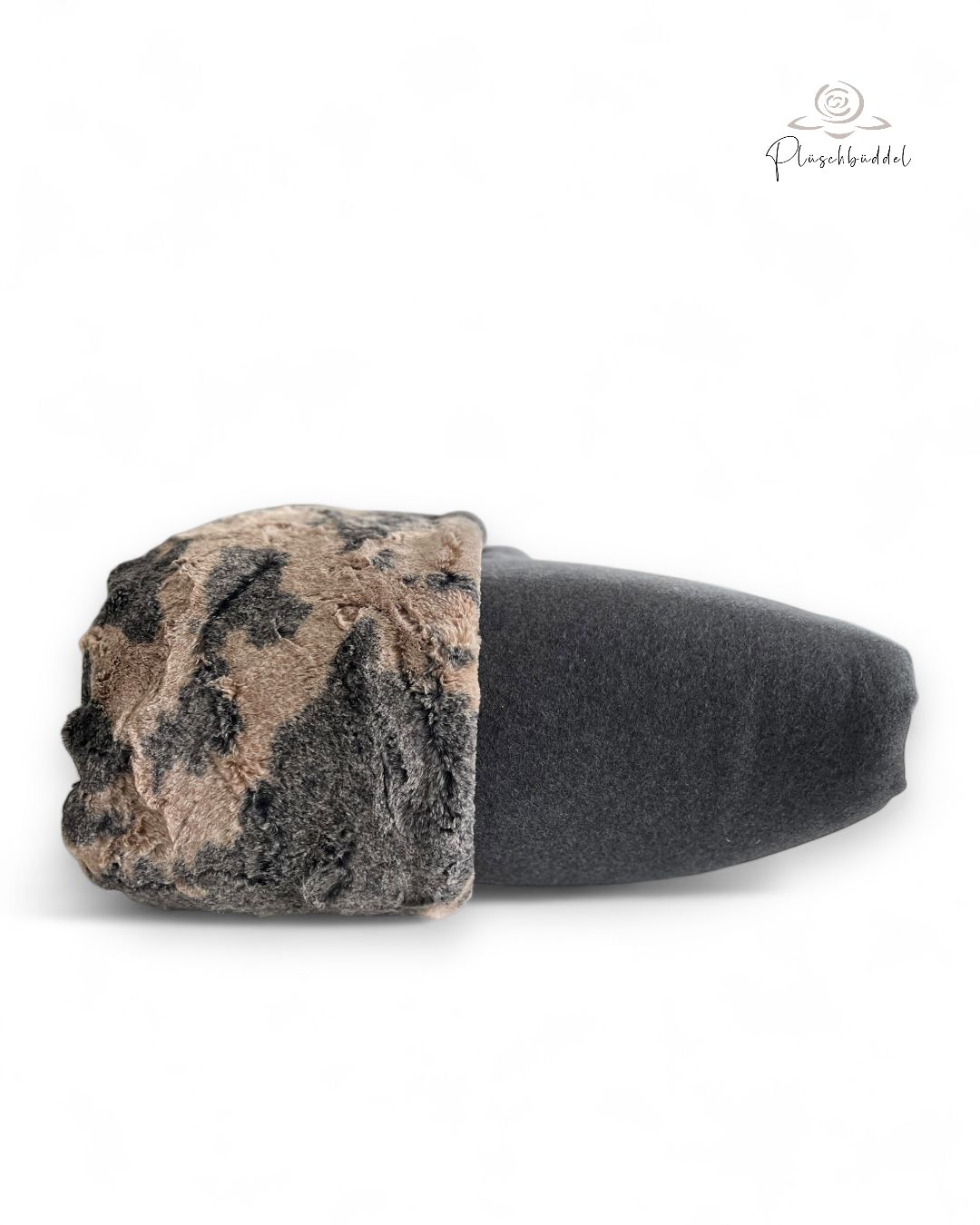PLÜSCHBÜDDEL PREMIUM //  GRÖSSE L ca. 120x70 cm // Baumwollfleece Graumelange mit Kunstfell Babykalb  // SOFORTKAUF
