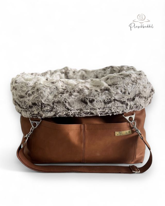 BÜDDELBAG SOFORTKAUF PREMIUM // Grösse  Quadrat TYP B // Kunstleder Vintage Lehm mit Wechsel-Inlet Taupe Vintage mit Tragegurt in Braun