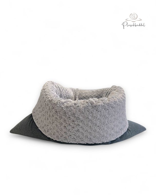 PLÜSCHBÜDDEL PREMIUM INDOOR //  Grösse M ca. 95x65 cm // Baumwollfleece Dunkelgraumelange + Rosenplüsch Hellgrau (Modell Mila) // SOFORTKAUF