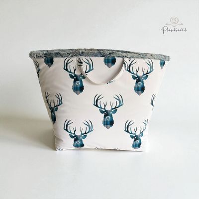 HOMYBAG LUXUS SOFORTKAUF // Grösse Quadrat // Softshell Petrolhirsche mit Wildhase Icy Moon