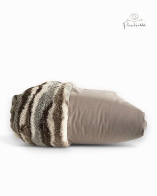 PLÜSCHBÜDDEL CLASSIC OUTDOOR //  GRÖSSE L ca. 120x70 cm // Softshell Sandmelange mit Teddymix Stripes // SOFORTKAUF