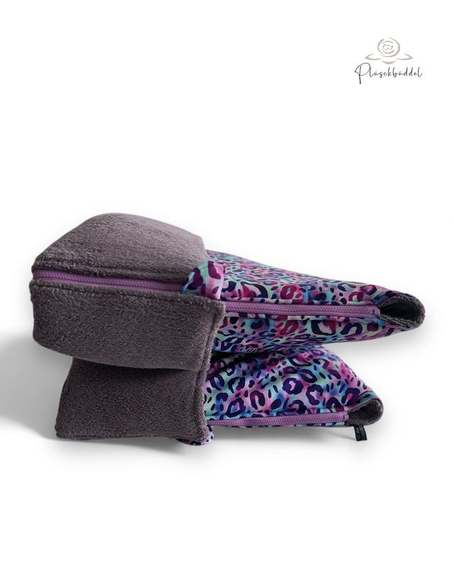 PLÜSCHBÜDDEL CLASSIC // Softshell Tierprint Purpleblue + Frottée Mauve + Reißverschluss Flieder// SOFORTKAUF